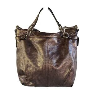 Coach Brooke Pewter Silver Metallic Leather Satchel Shoulder Bag